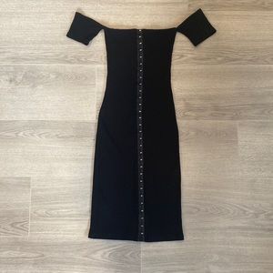 Reformation Black Ribbed Off the Shoulder Dress